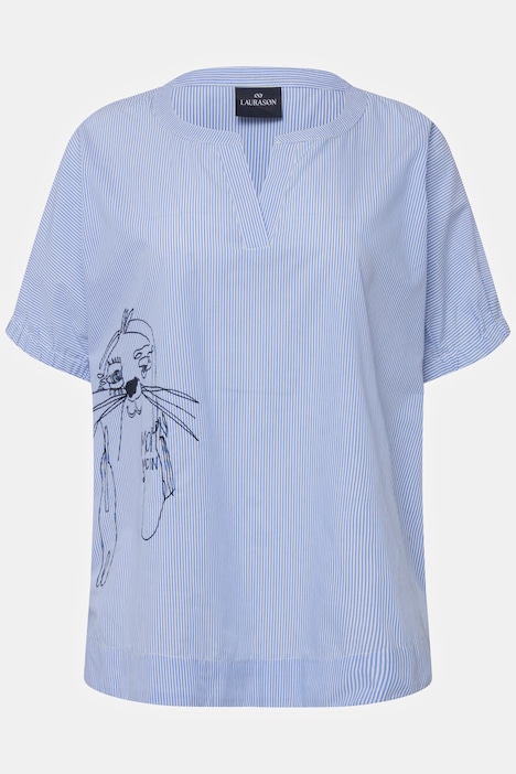 Streifenbluse, oversized, Robben Print, Halbarm