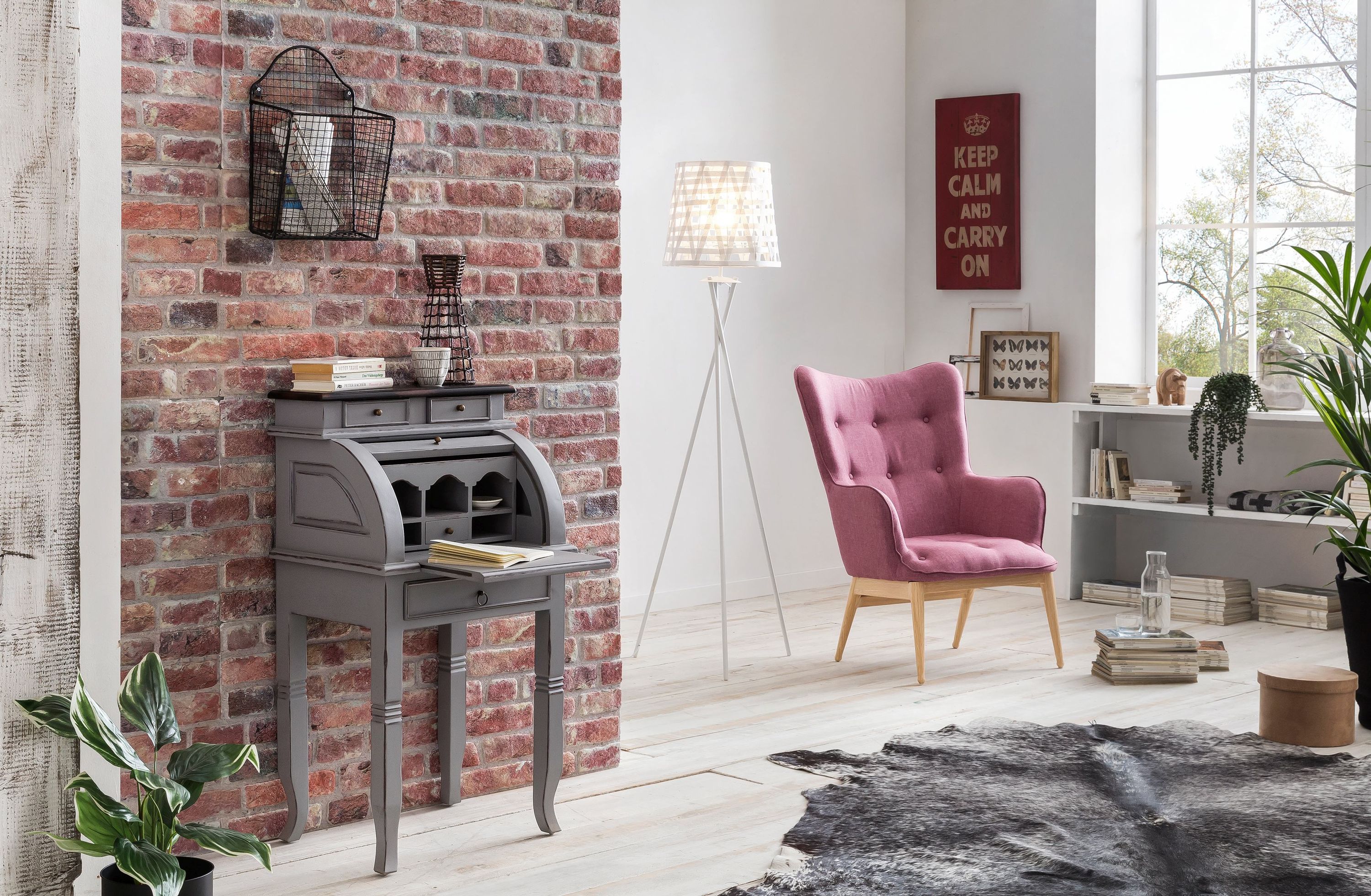 Sekretär Spa Akazie massiv Schreibtisch Bürotisch Kommode Schrank Highboard