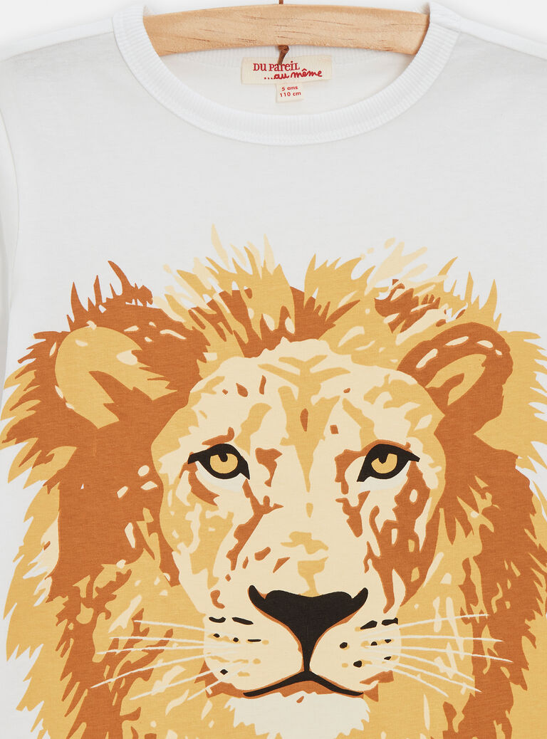 T-shirt blanc animation lion pour garçon