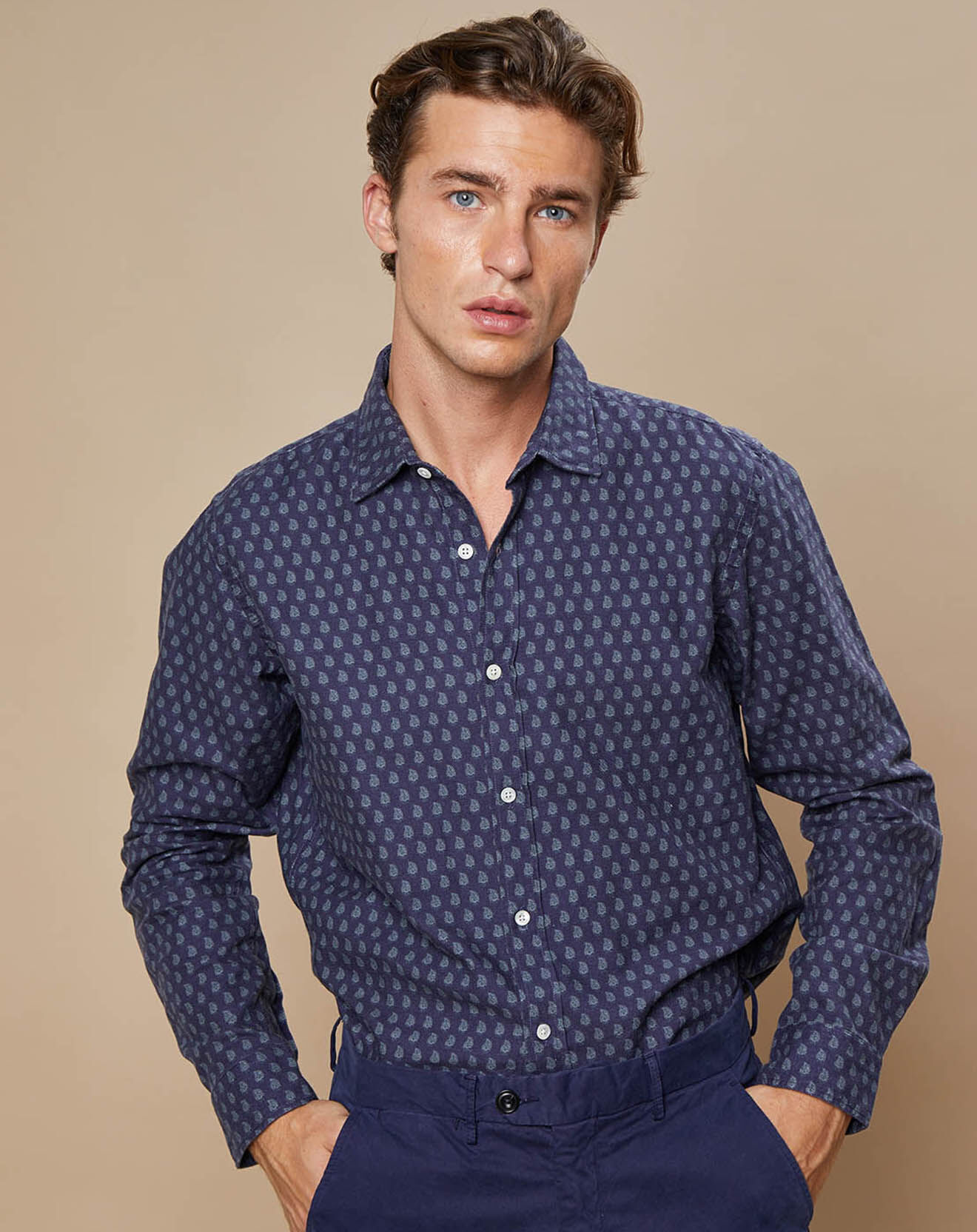 Hartford Chemise Slim en Flanelle de Coton Sammy imprimée marine/émeraude