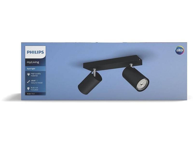 Philips Aufbauspot Kosipo, 2 x GU10, 5.5 W, Schwarz MyLiving Aufbauleuchte mit beweglichem Leuchtenkopf