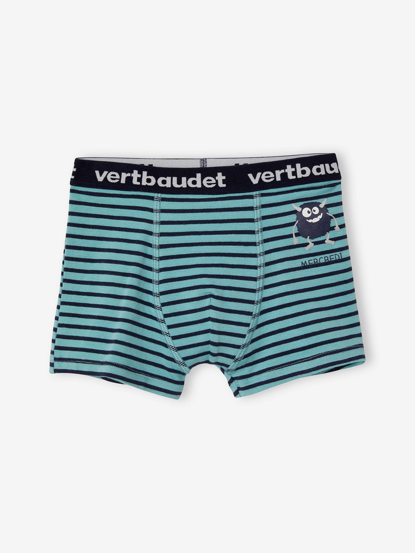 Pacote com 7 cuecas boxer elásticas Monsters Oeko-Tex® para meninos, estampa branca clara.
