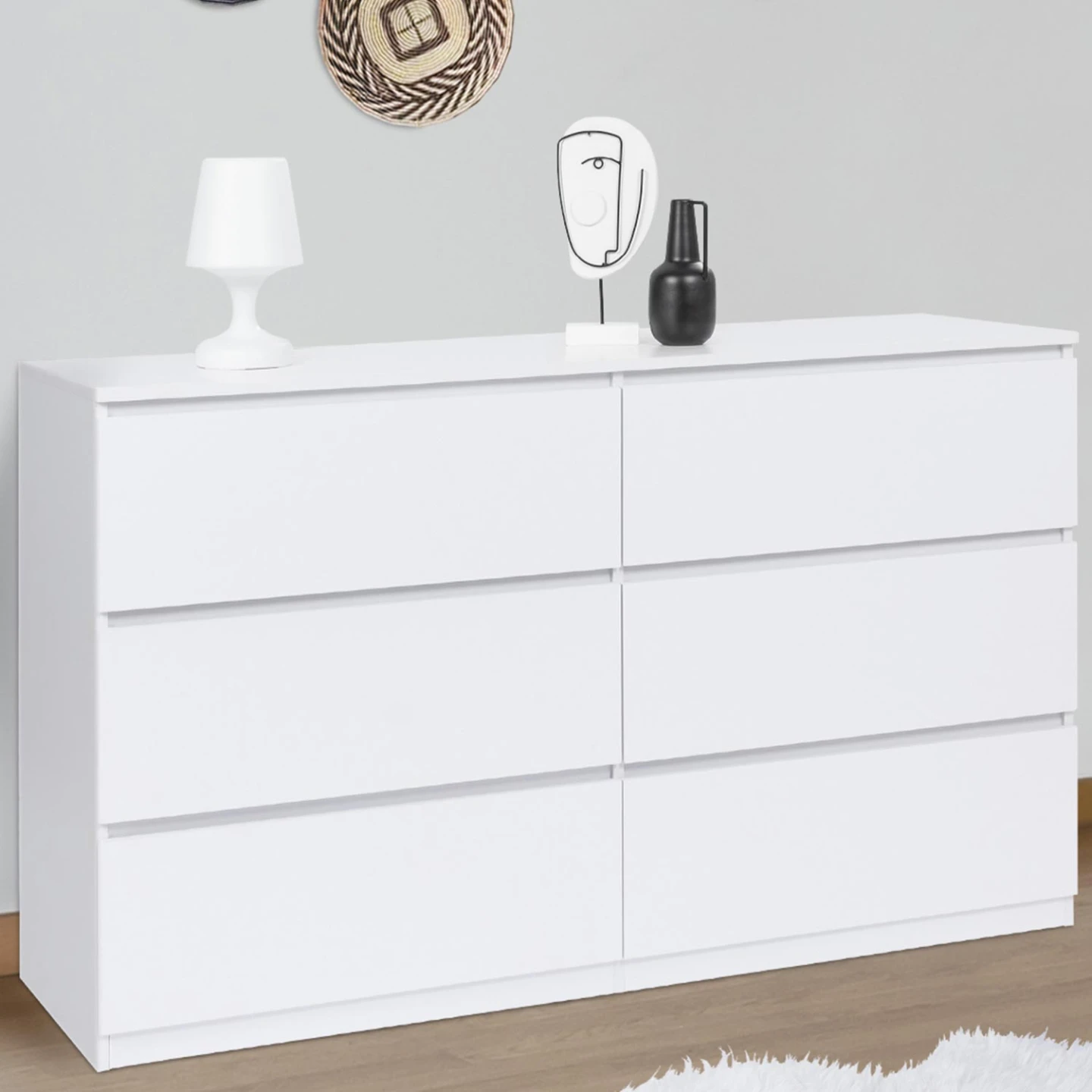 Commode 6 tiroirs TOMI XXL 140 cm bois blanc