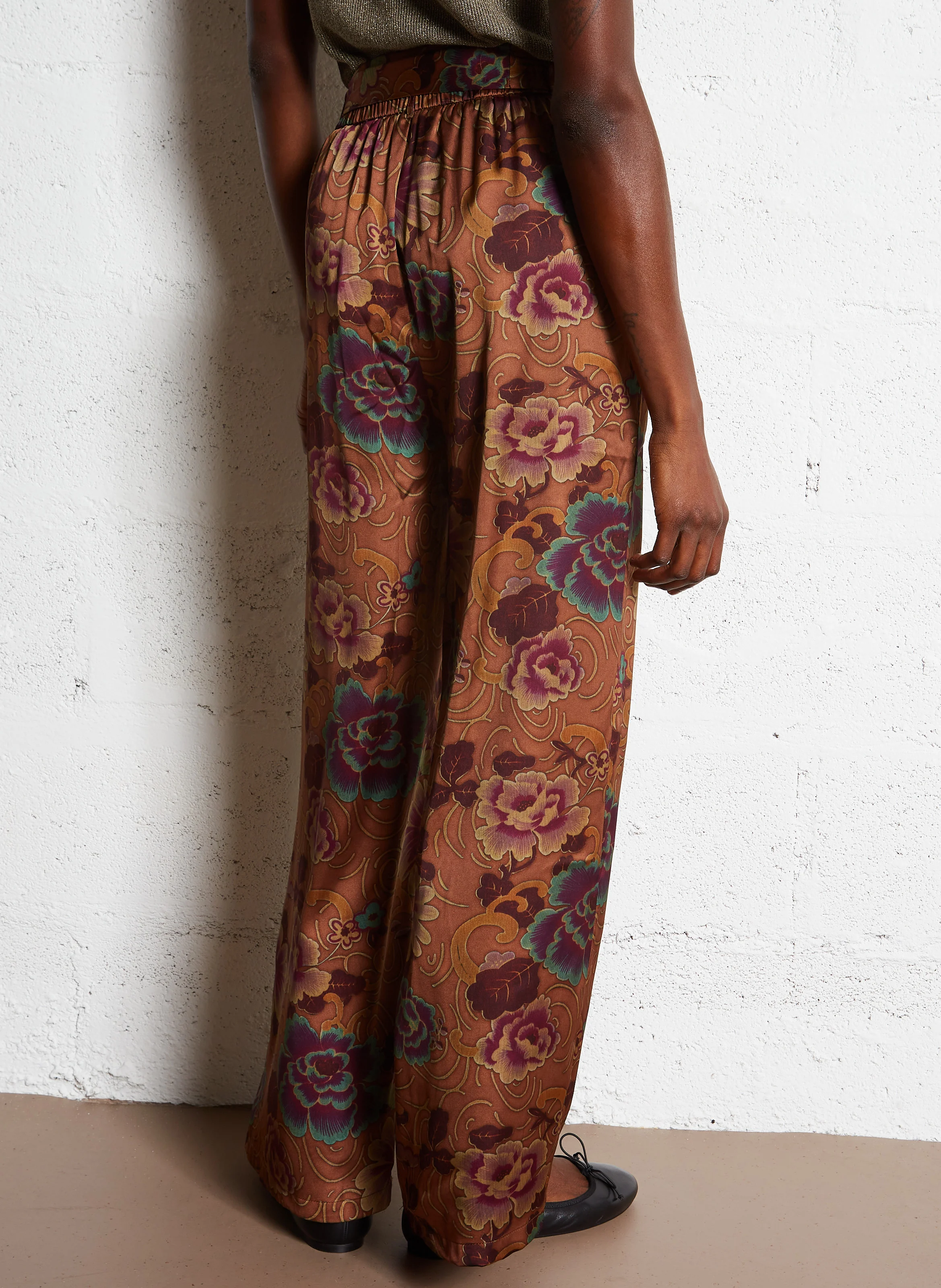 PASHIBA - Pantalon droit taille haute imprimé | Marron