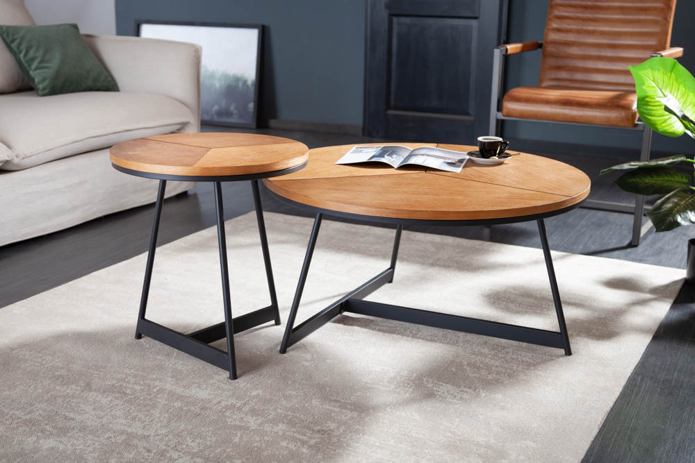 Runder Beistelltisch OAK ELEGANCE 45cm Eiche-Design schwarzes Metallgestell