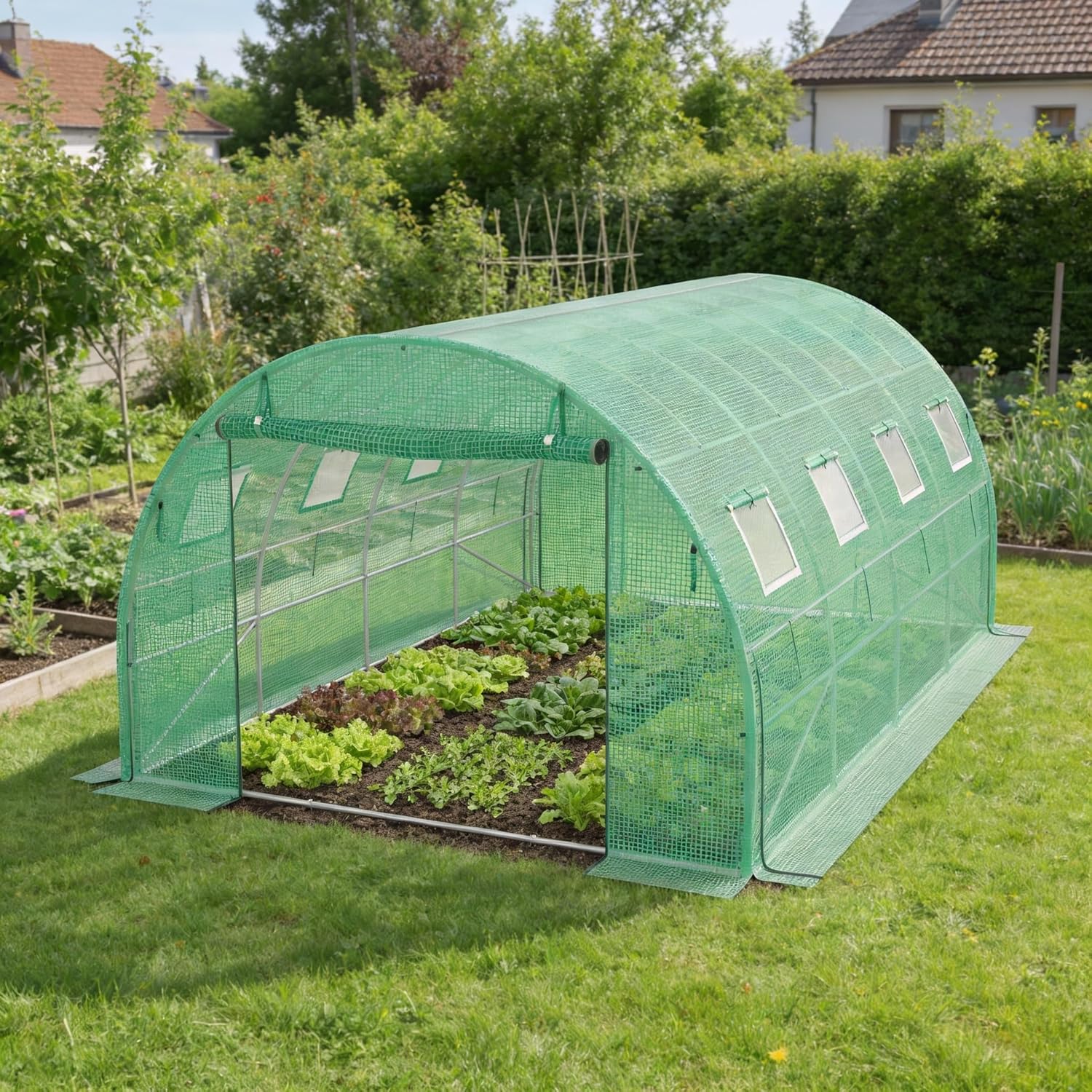 3x4x2m Gartengewächshäuser mit Tür & Aufrollbare Fenster Foliengewächshaus mit Stahlfundament aus verzinktem Stahl Tomatenhaus Winterfest Folienzelt Treibhaus Pflanztunnel UV-Schutz für Gemüse