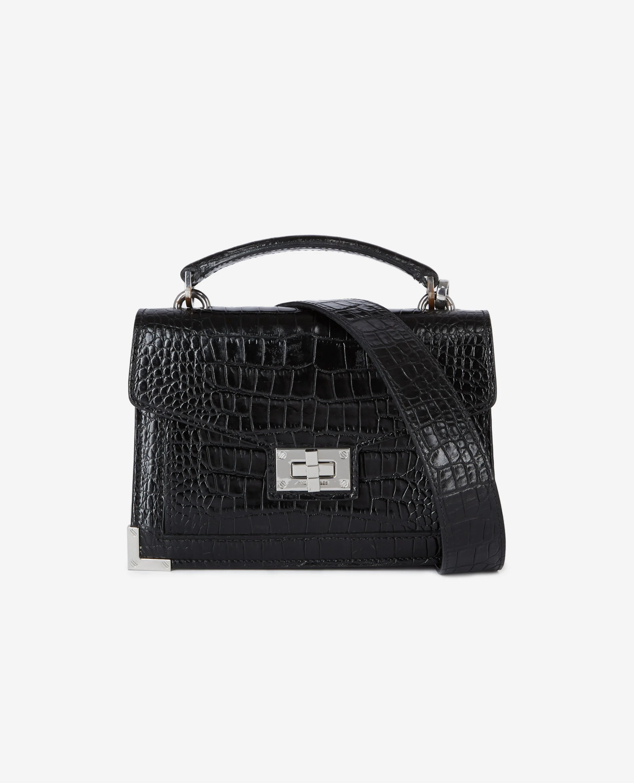 Sac Emily small effet crocodile en cuir noir
