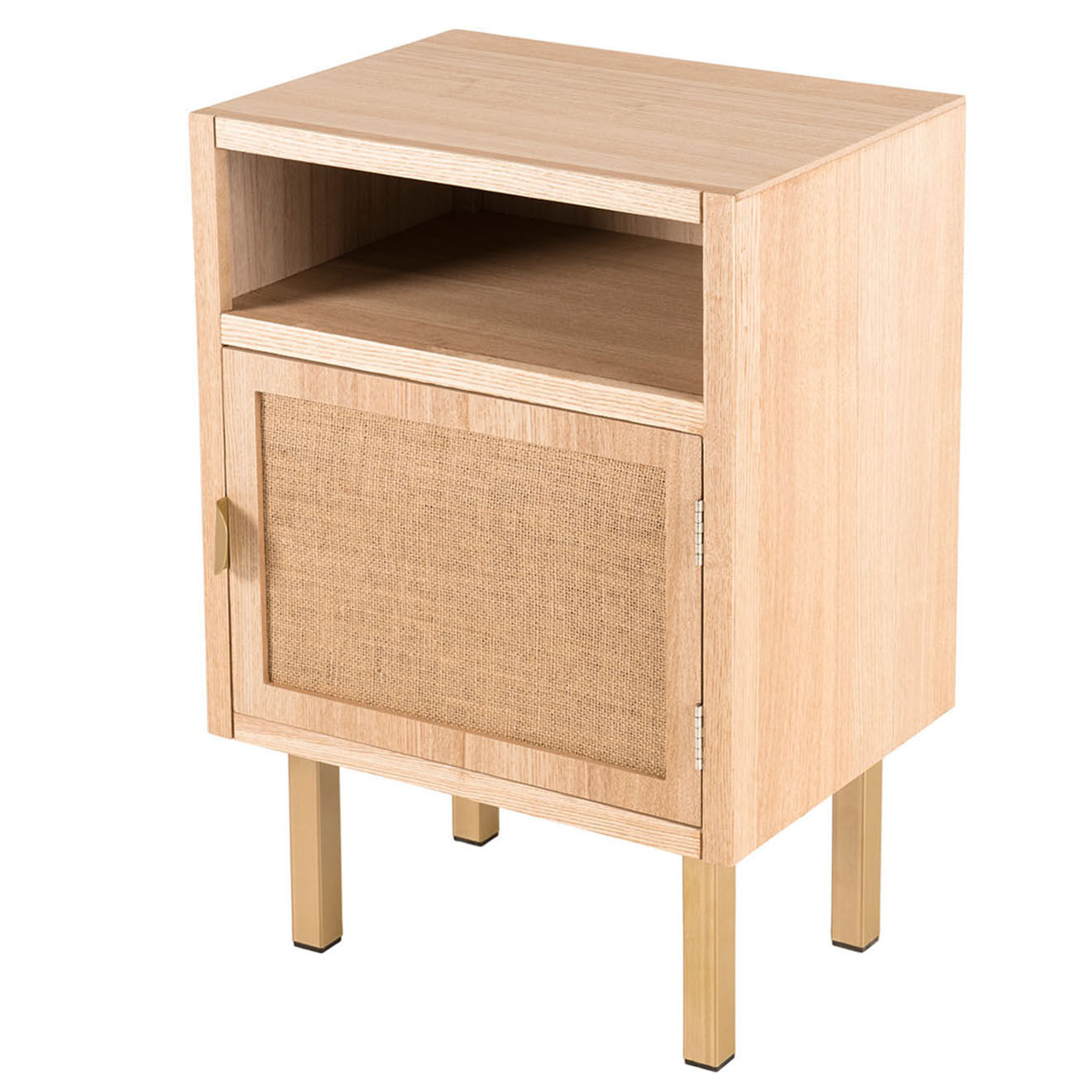 Macabane Chevet 1 niche 1 porte toile de jute aline bois/dorée - 40x30x59.5 cm