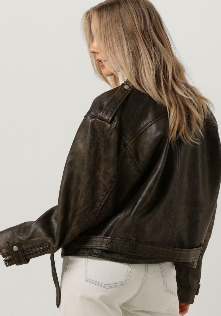 GOOSECRAFT donkergrijze goosecraft leren jas gc galloway biker