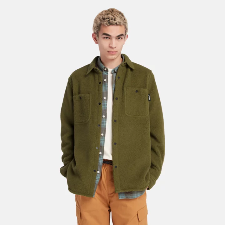 Surchemise utilitaire en polaire à poil longs pour homme en vert