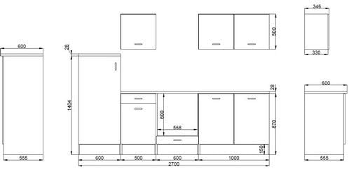 Stella Trading ANDY Moderne Küchenzeile ohne Elektrogeräte Eiche Sonoma Optik, Weiß matt - Geräumige Einbauküche mit viel Stauraum - 270 x 195 x 60 cm (B/H/T)