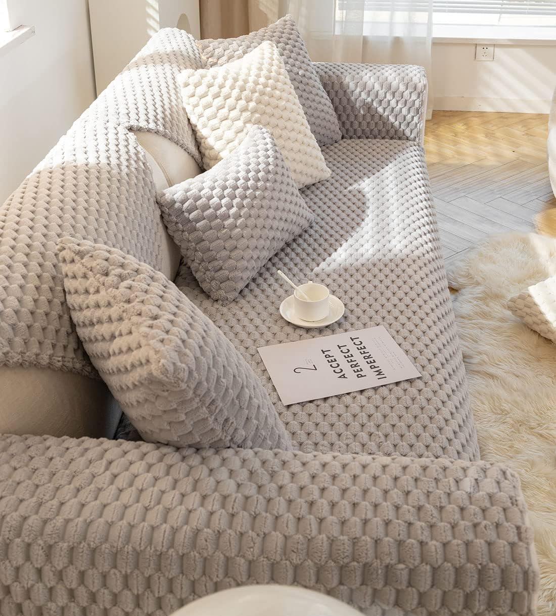 (90x210cm) Flauschiger Sofa Schonbezug Rutschfeste Couch Unterlage Überwurf Decke - Grau