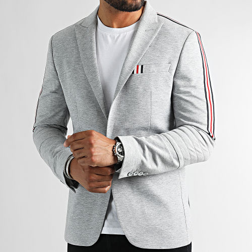 Veste Blazer A Bandes 0117 Gris Chiné
