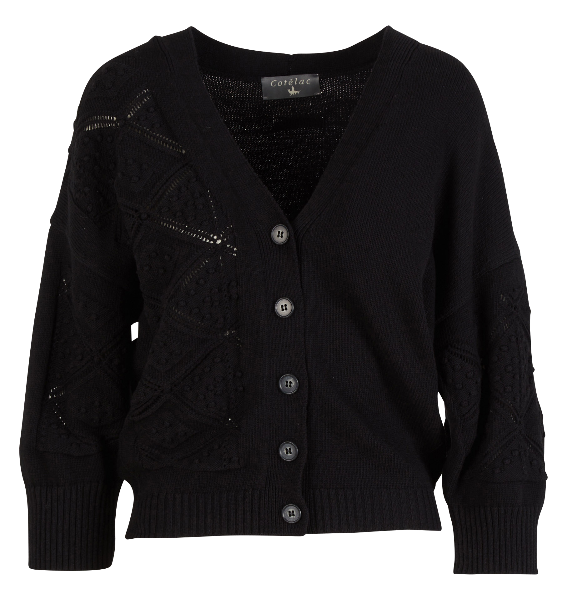 Cardigan ample crochet en coton mélangé | Noir