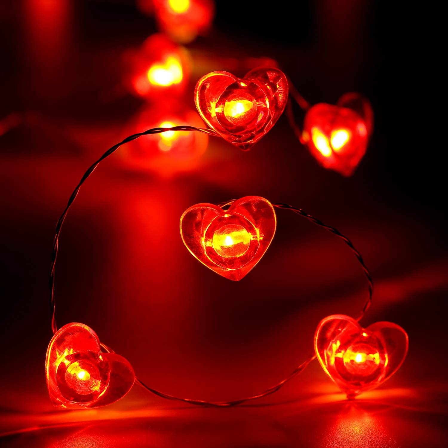 (2m) 20 LED's Romantische Party Deko Lichterkette Herz Beleuchtung für Hochzeit / Valentinstag / Muttertag (Batteriebetrieben) - Rot