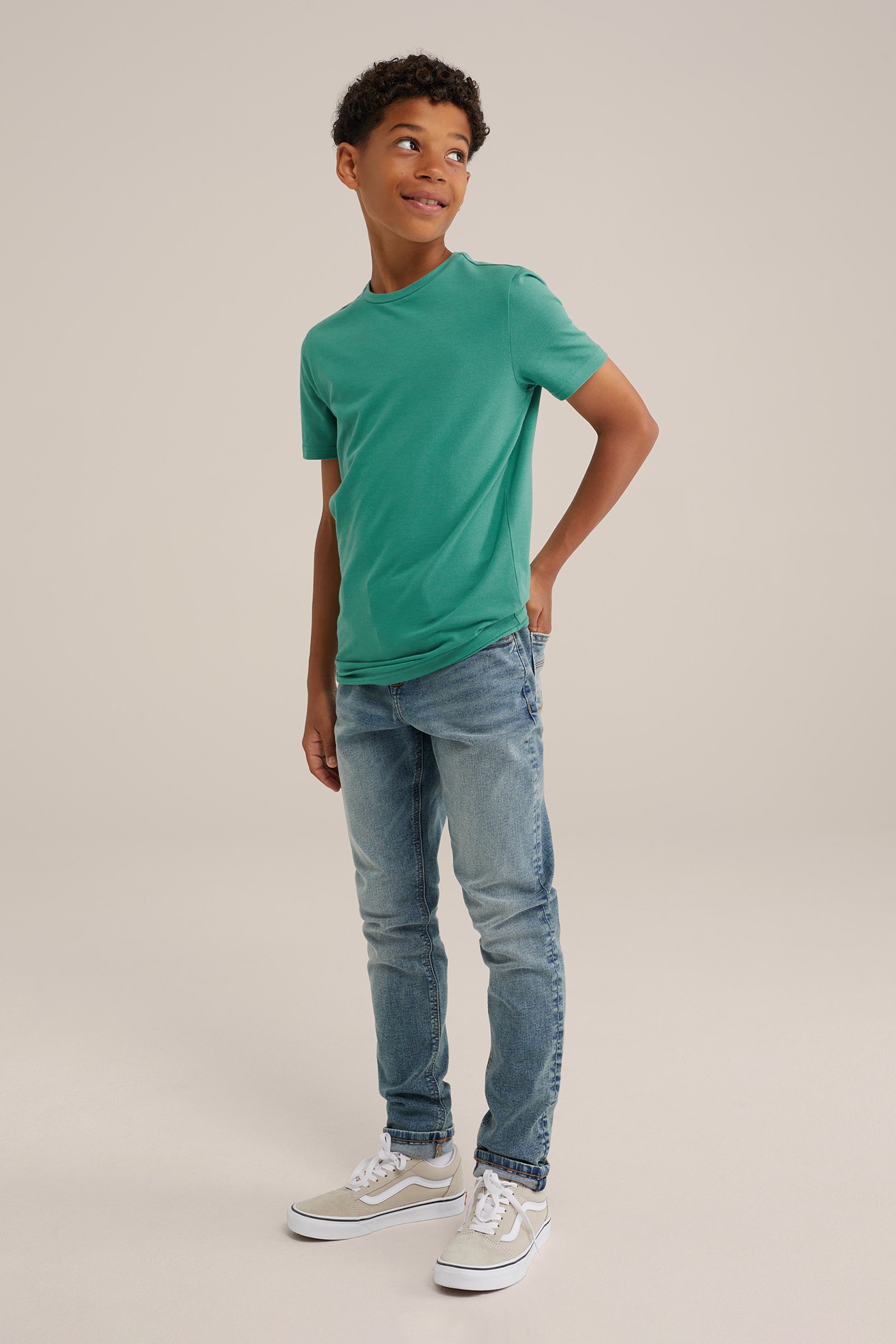 Jongens basic T-shirt met ronde hals WE Fashion Lichtgroen
