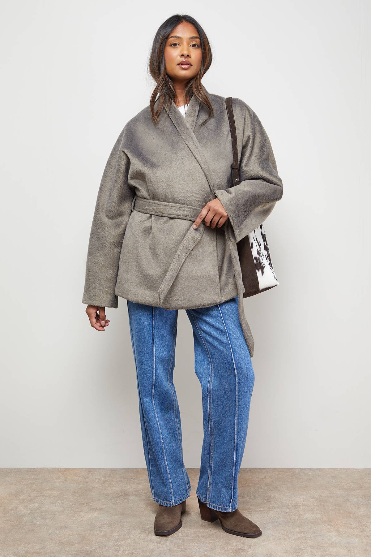 Oasis Manteau Court Ceinturé à Détail Portefeuille