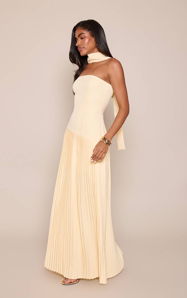 Citron Robe Maxi Plissée Asymétrique Tissée