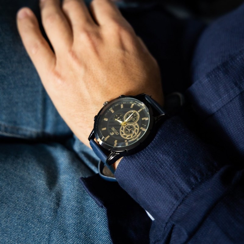 Montre Homme CHTIME bracelet Cuir Bleu