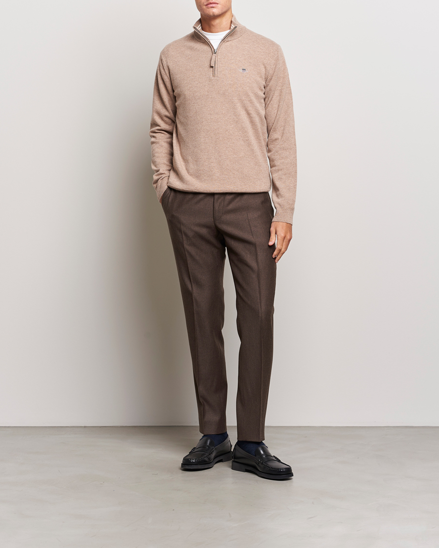 GANT Lamsbwool Half Zip Dark Sand