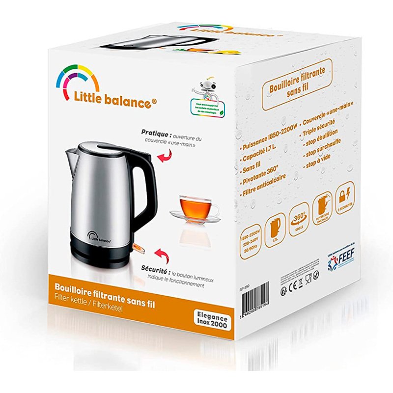 Bouilloire electrique inox 1,7l 2000w sansfil anti       calcaire
