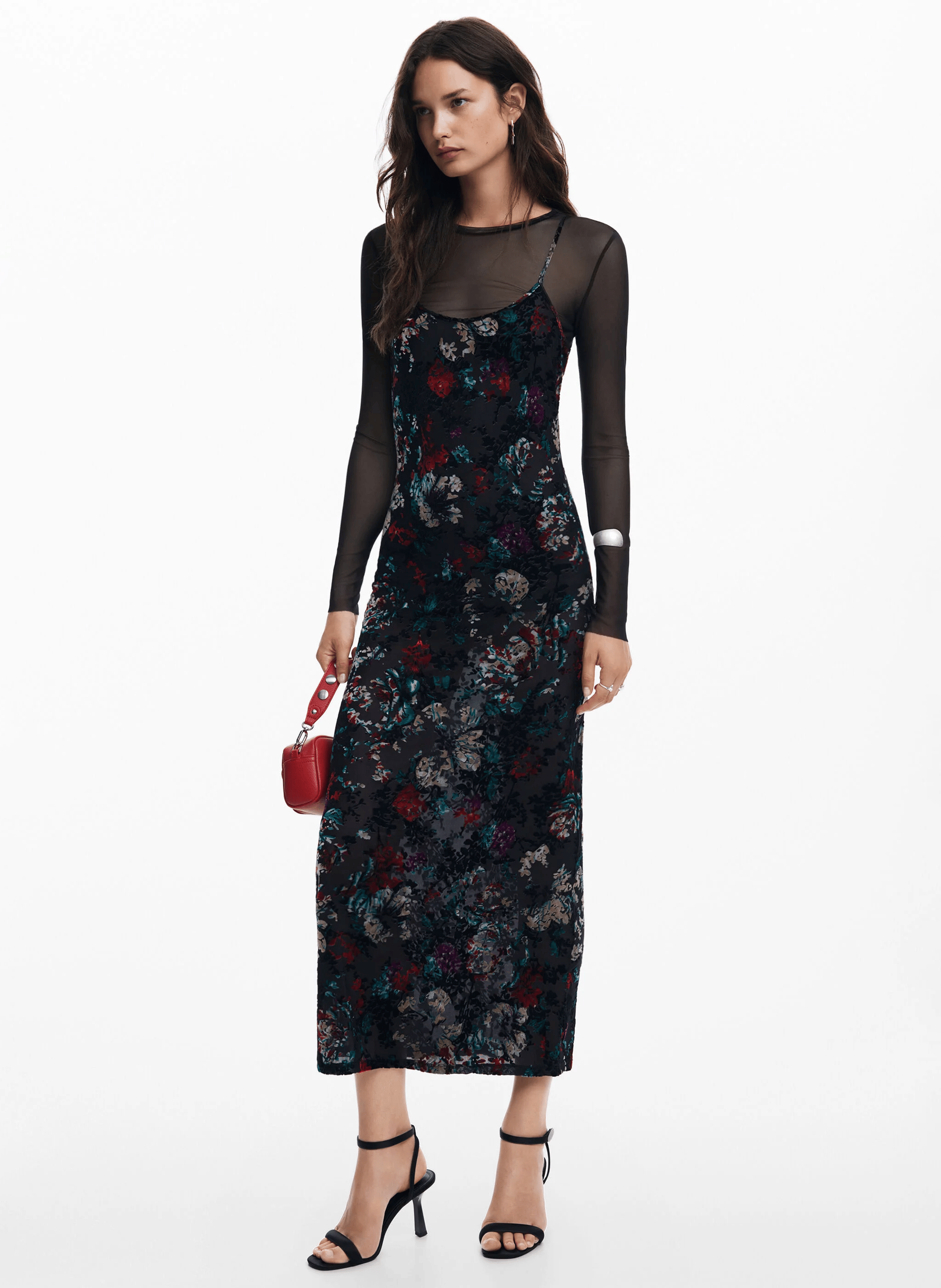 Robe longue combinée fleurie | Noir