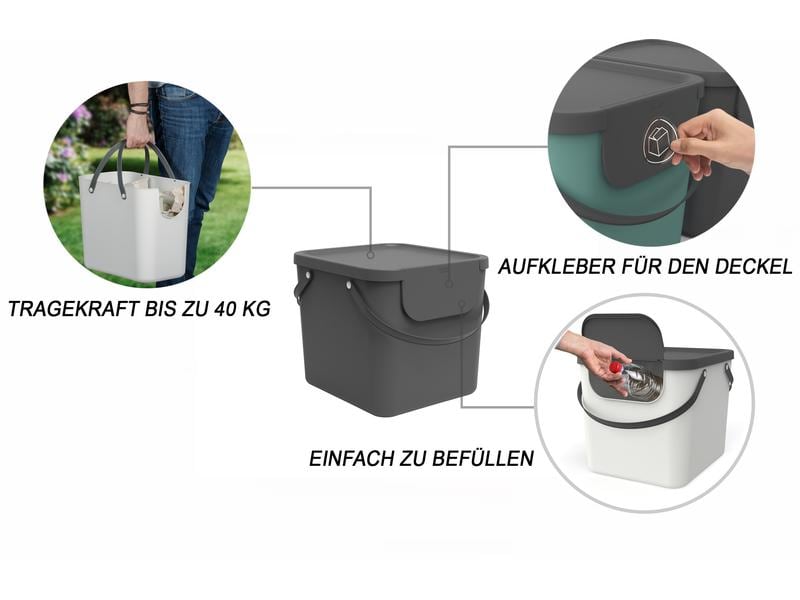 Rotho Recyclingbehälter Albula 40 l, Anthrazit Mülleimer