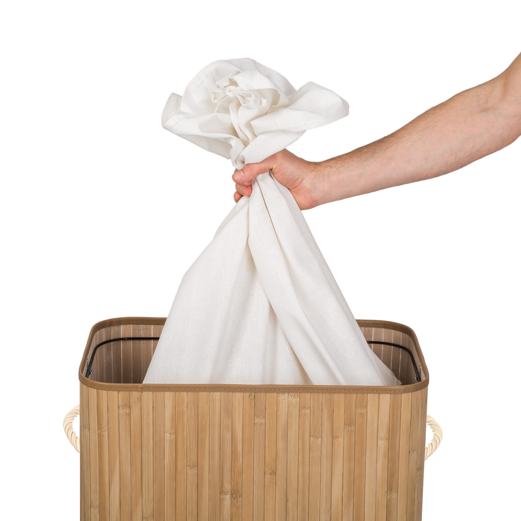 tectake® Wäschekorb, aus Bambus, herausnehmbarer Wäschesack, 2 Tragegriffe, 53 x 33,5 x 63 cm