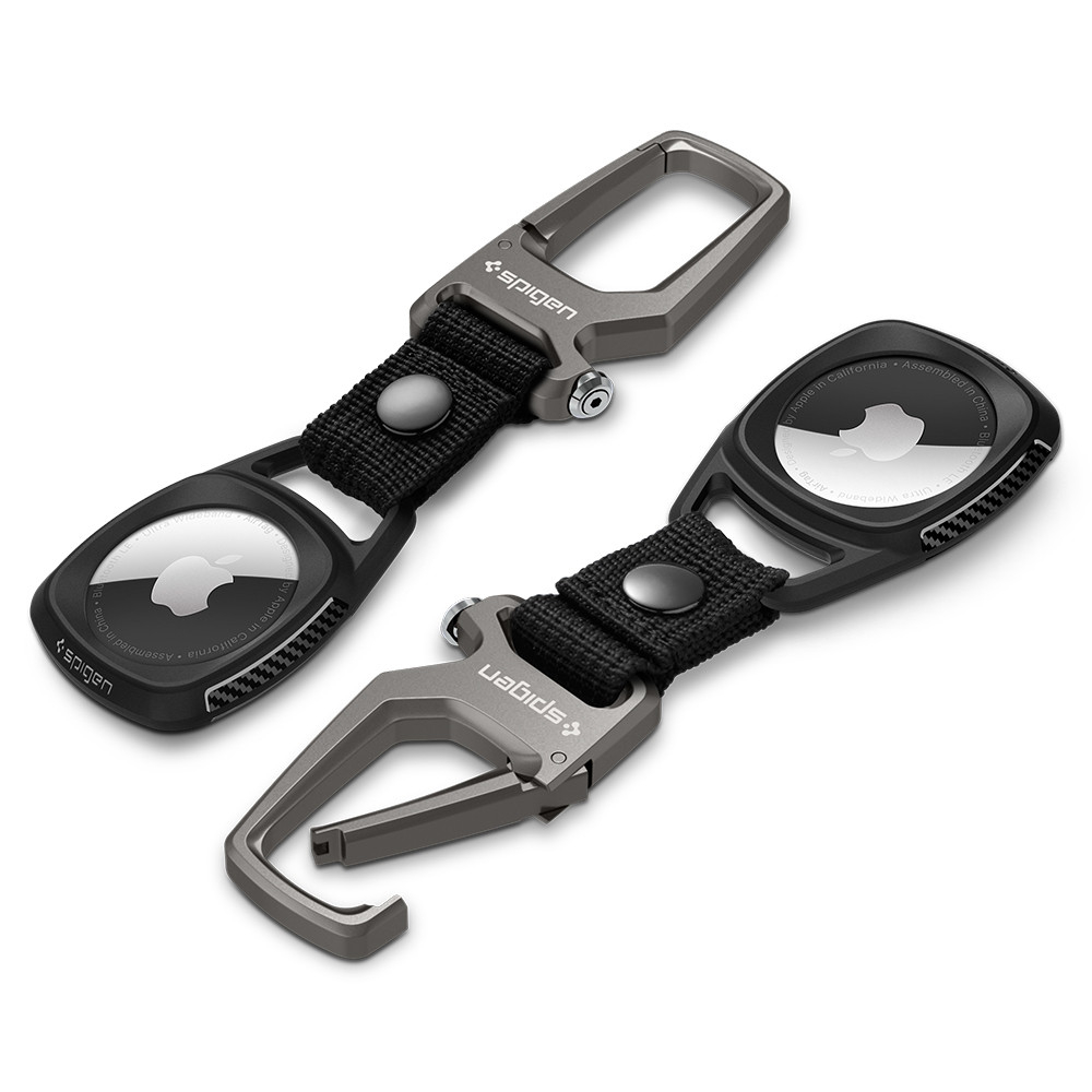 Apple AirTag Rugged Armor Magnetische Anhänger Hülle Schlüsselanhänger mit Karabinerhaken Carbon Design (AMP01565) - Schwarz