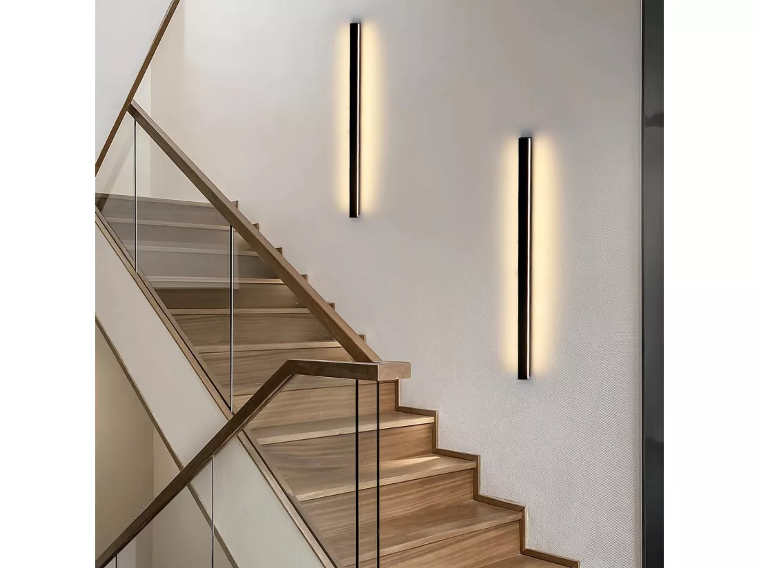 NETTLIFE Lot de 2 appliques murales d'intérieur à LED Moderne 60CM 21W Couloir Haut Bas Noir