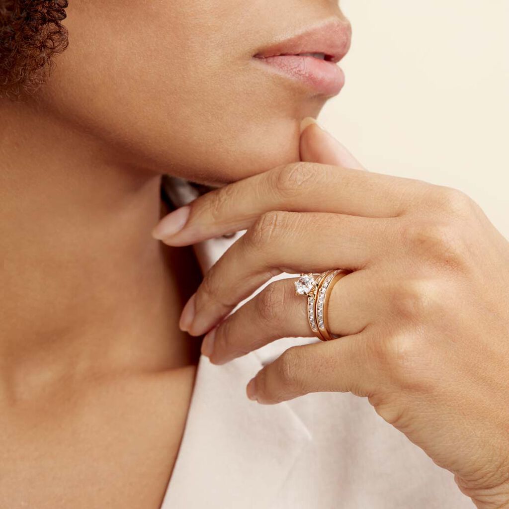 Bague Double Jeu Plaqué Or Jaune Oxyde De Zirconium