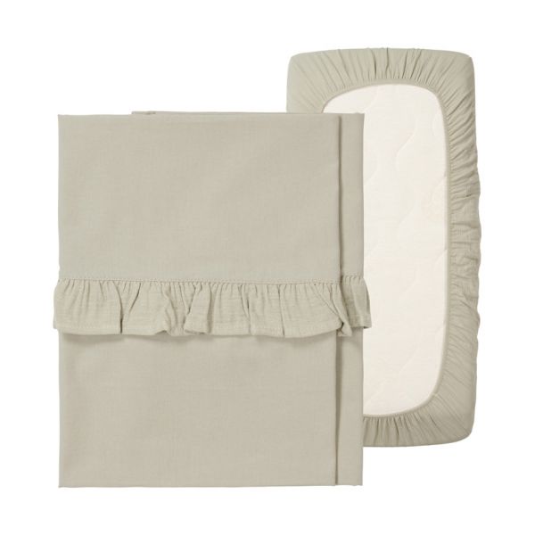 Koeka Faro Ruffle Set Ledikant - Laken En Hoeslaken - Sage