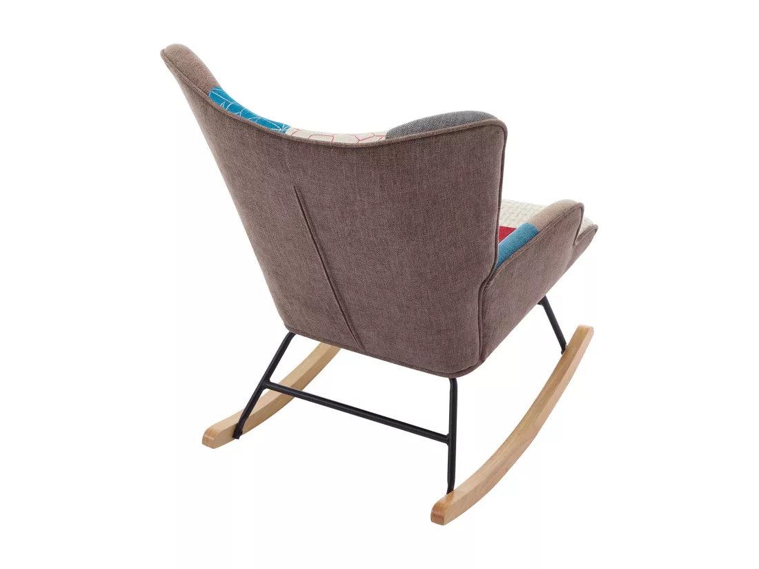 Fauteuil à bascule en tissu chiné patchwork multicolore ELMINA II