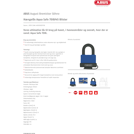 ABUS hængelås 70IB/45