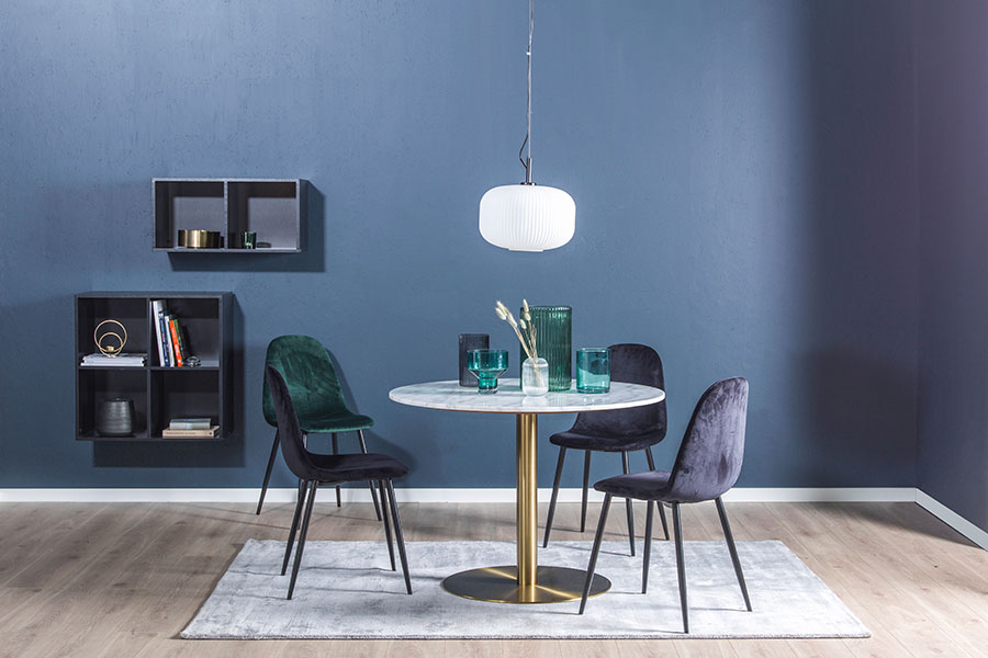 Corby spisebord Marmor bordplate med messingfarget understell