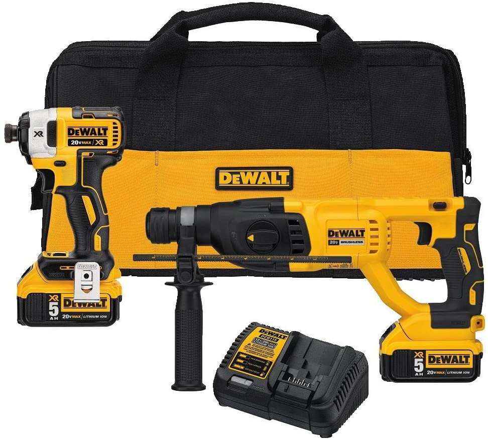 DEWALT 20V MAX XR ROTARY HAMMER DRILL AND IMPACT DRIVER KIT, 1-INCH SDS PLUS (DCK233P2)