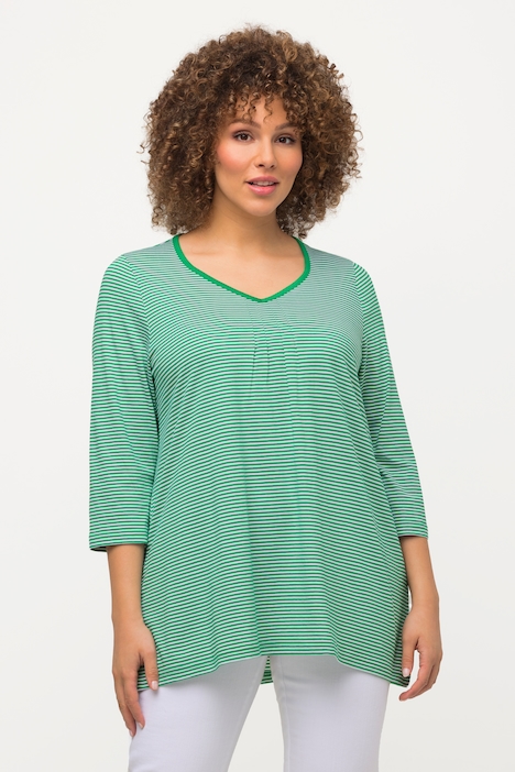 Shirt, Streifen, A-Linie, Herzausschnitt, 3/4-Arm