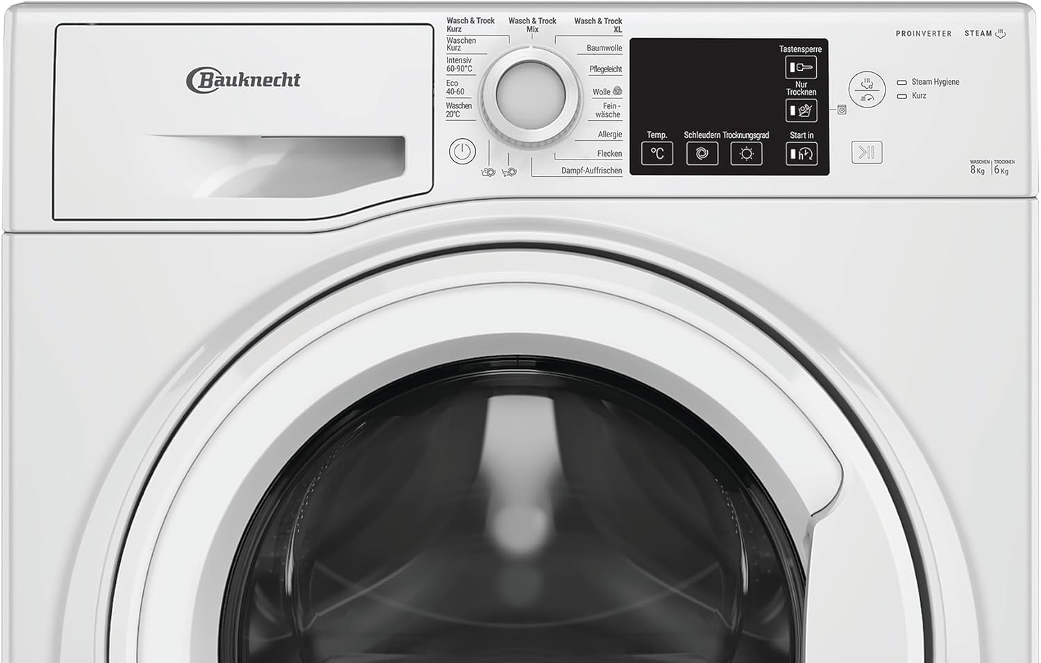 Bauknecht WD Eco Shield 8614 D Waschtrockner, 8 kg Waschen, 6 kg Trocknen, Flecken 40°, Steam Hygiene mit Antivirus, Steam Refresh, Anti-Allergie-Programm, Dynamic Inverter-Motor, Weiß