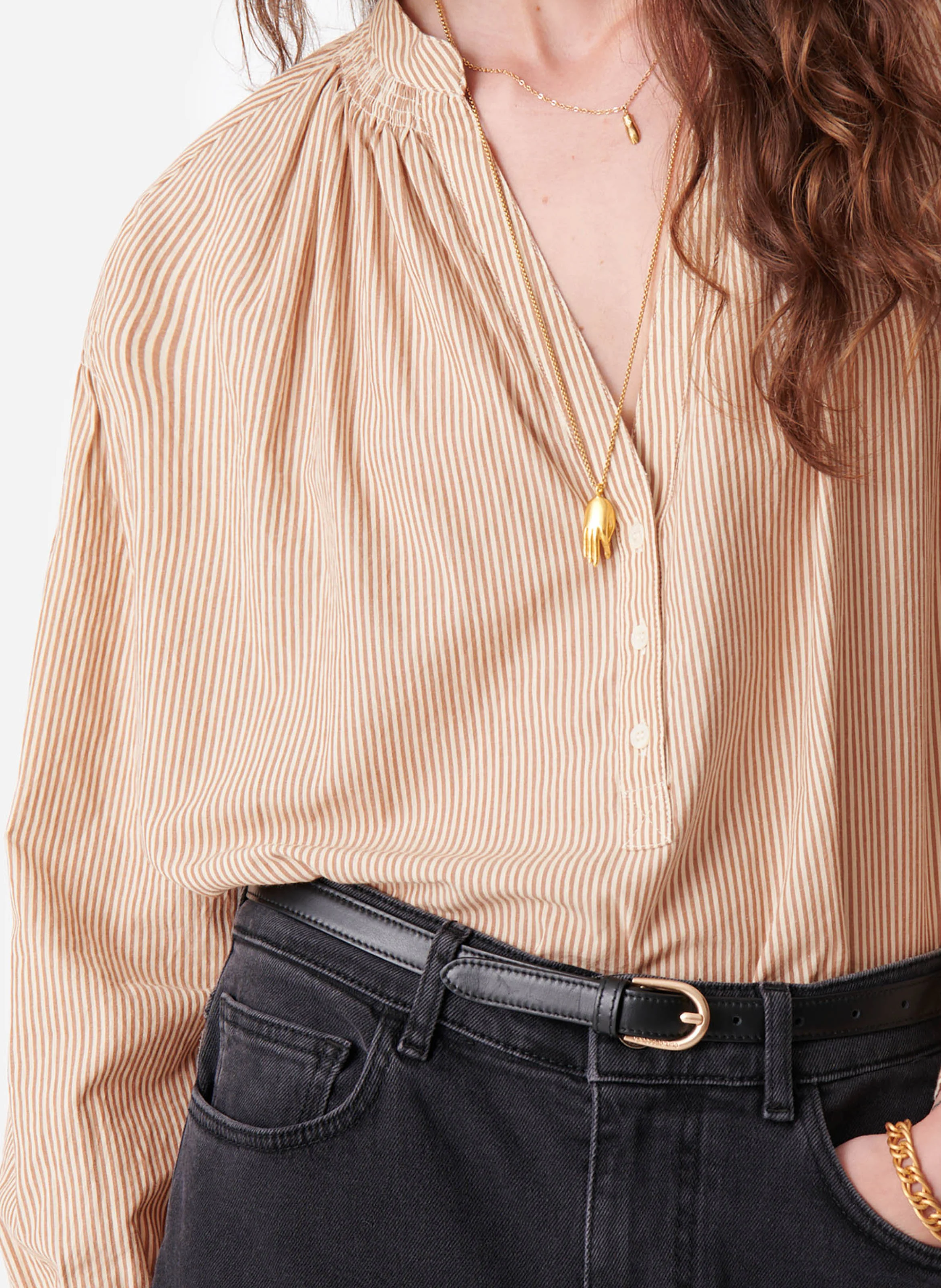 NIPOA - Blouse ample rayée en coton | Marron