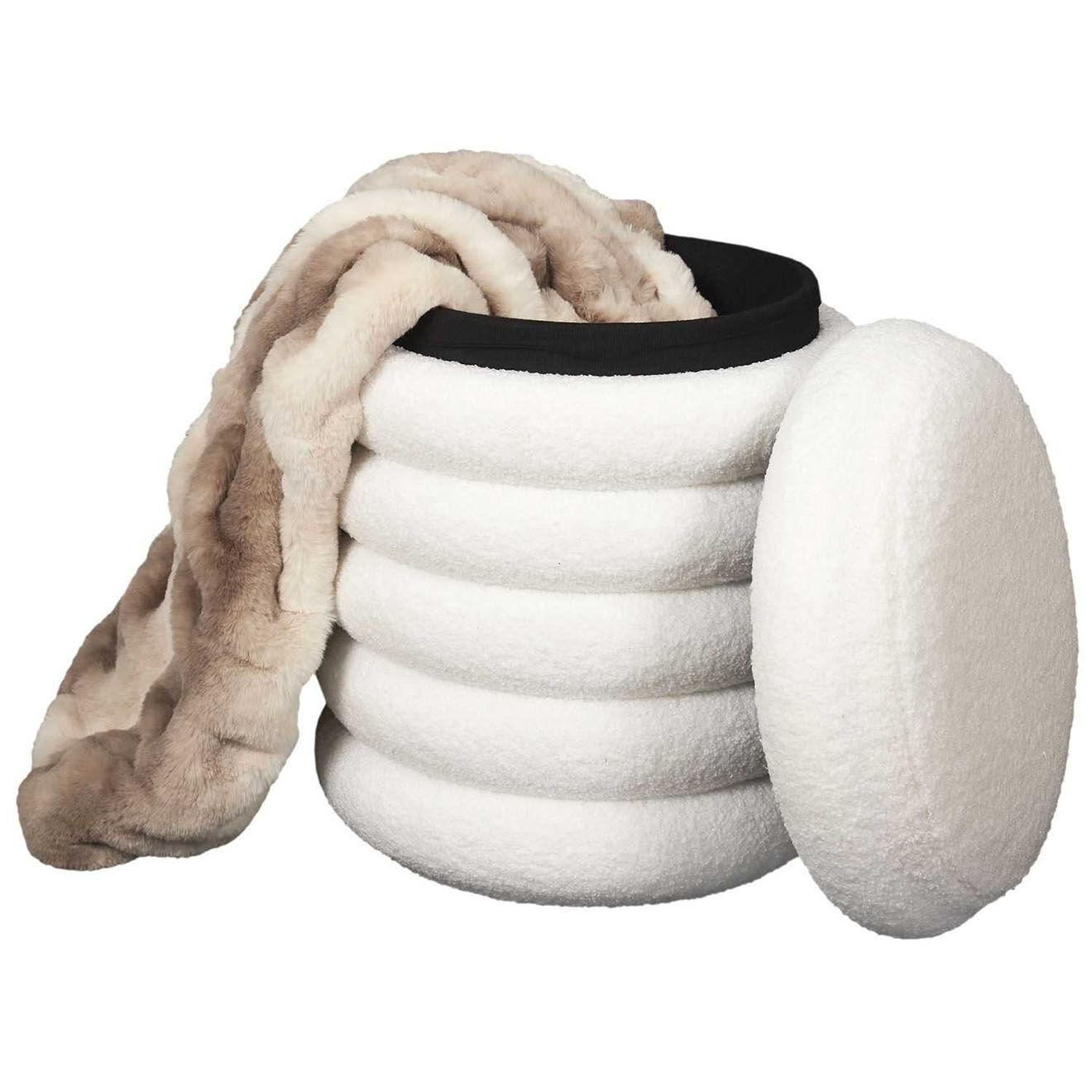 Home Deco Factory Pouf de rangement bouclette Freya blanc - 37x43.5x37 cm