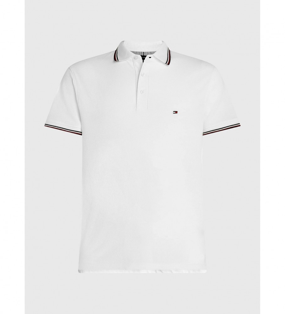 Camisa polo Tommy Hilfiger com acabamento canelado, coleção 1985, branca.