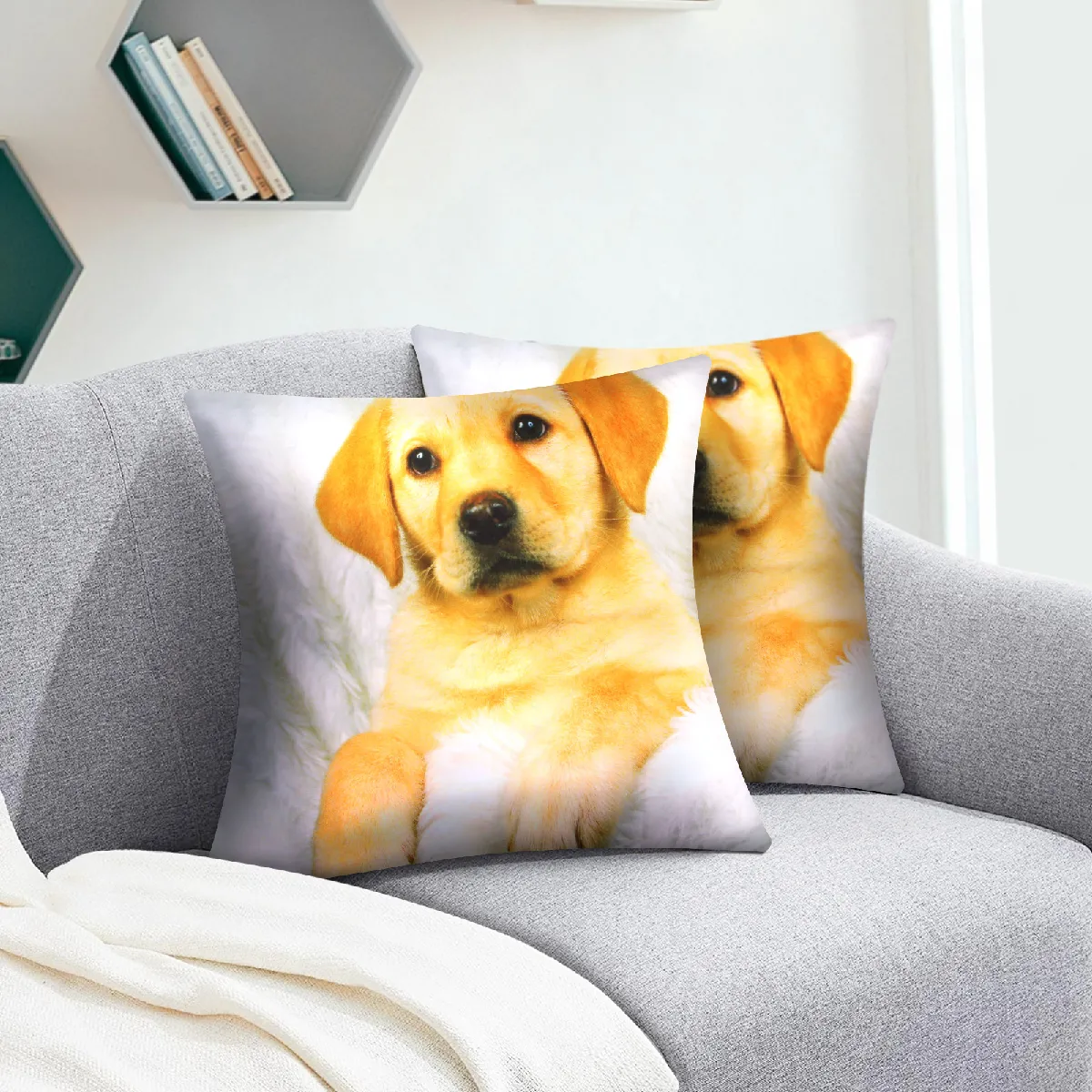 AVIZAR Lot de 2 Housses de Coussin - Motif Chien Fourrure