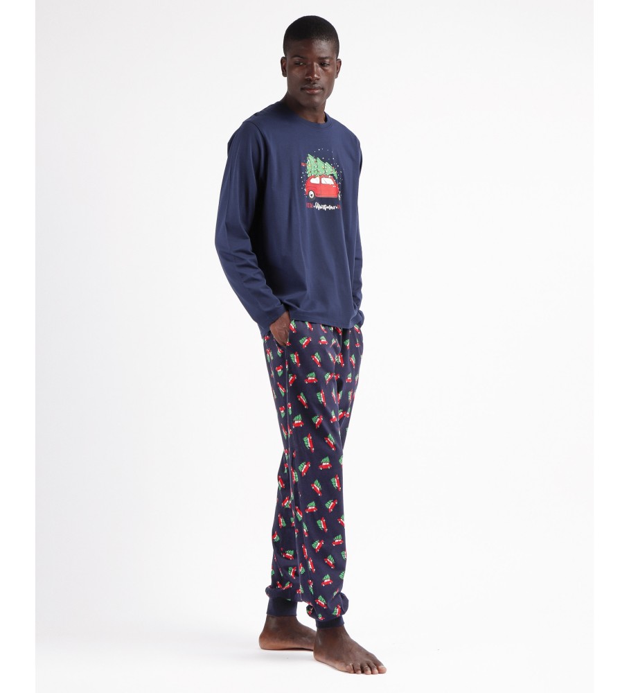 Pijama de manga comprida Admas com estampa de árvore de Natal azul marinho