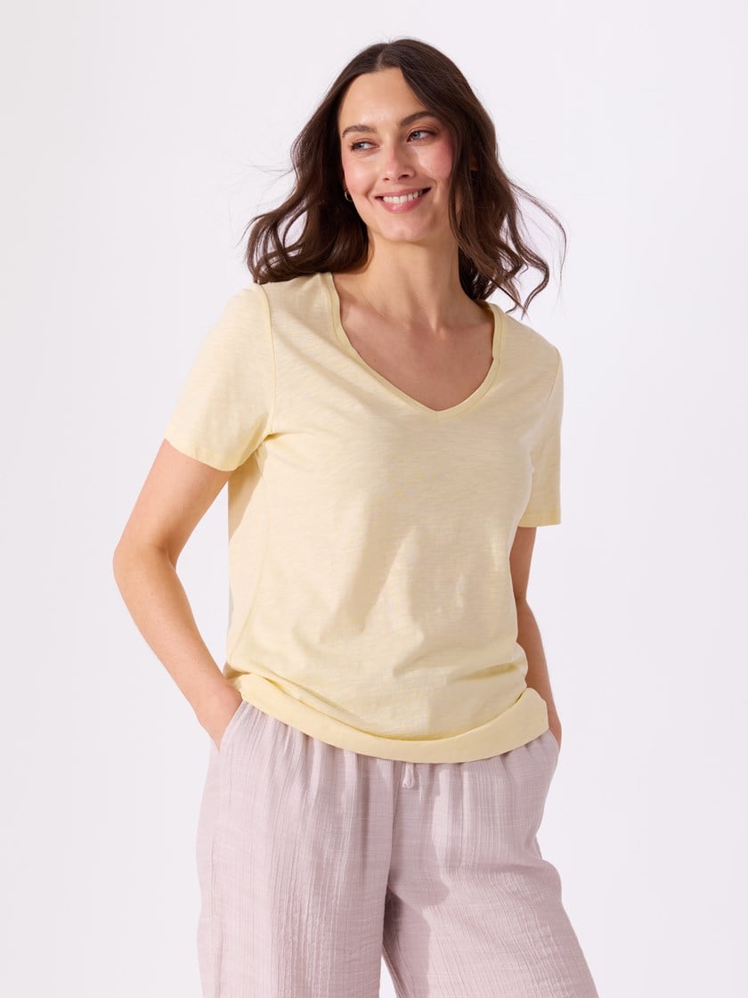 Ava v-hals t-skjorte Double Cream