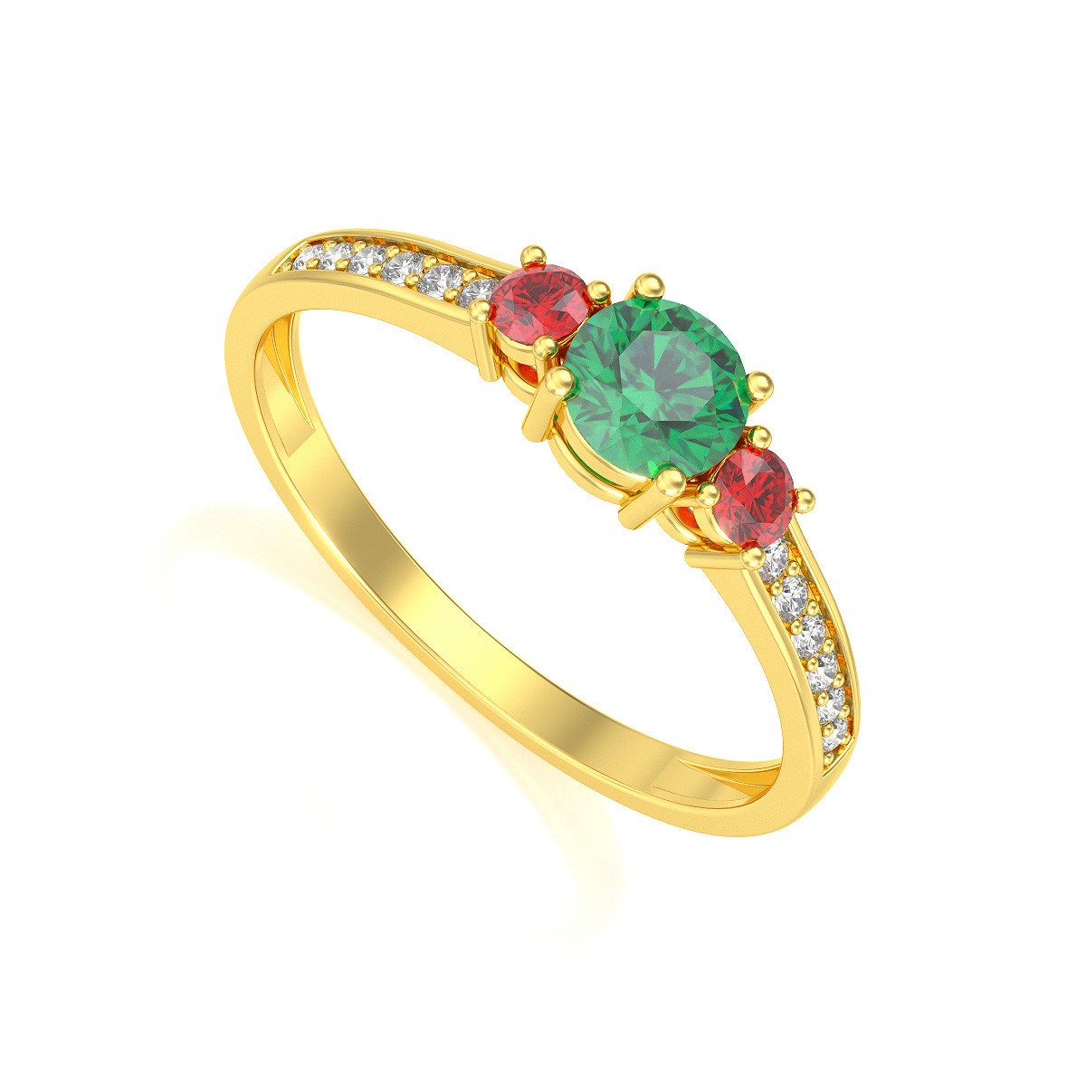 Bague ADEN Or 585 Jaune Emeraude Rubis et diamants 1.65grs