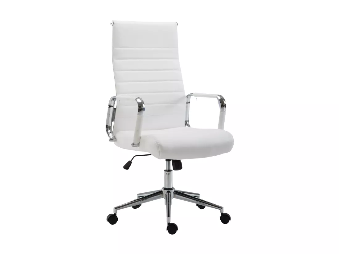 Chaise de bureau - Similicuir & Noyer - Blanc - Kolumbus