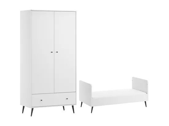 Lit évolutif 70x140 et armoire 2 portes Blanca Blanc