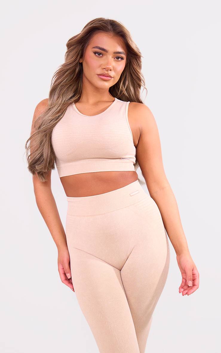 Brassière De Sport Côtelée Sans Couture Effet Délavé Acide Plt Sport