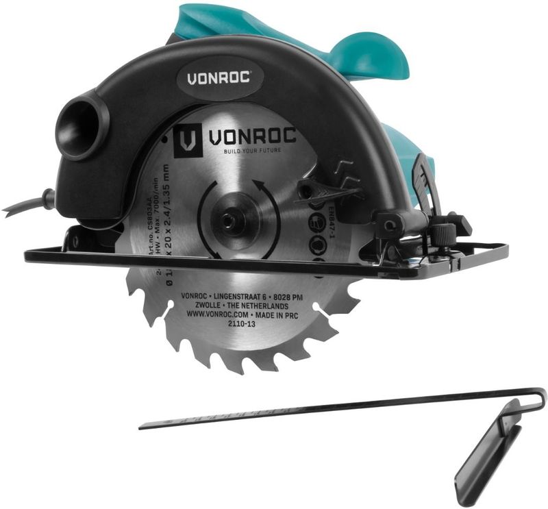 VONROC Cirkelzaag 1200W – 185mm – Incl. parallelgeleider en 24-tands zaagblad voor hout