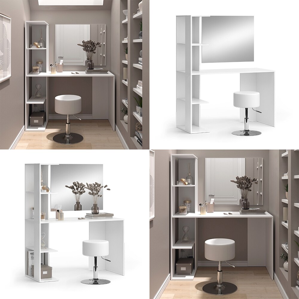 Vicco Schminktisch Tower Weiß 122 x 55 cm mit Spiegel und Hocker